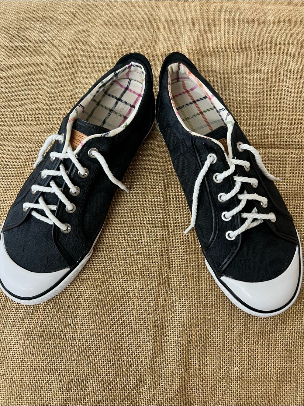 Coach Black Canvas Signature Slip-On Sneaker with Plaid Lining